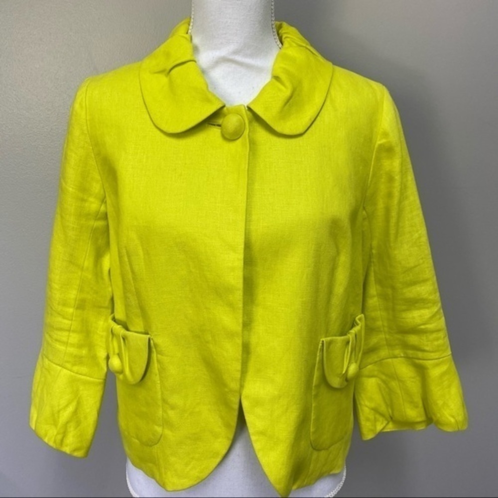 J. Crew 100% linen tulip sleeve jacket in Citron